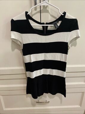 White House Black Market Black & White Striped Short Sleeve Top